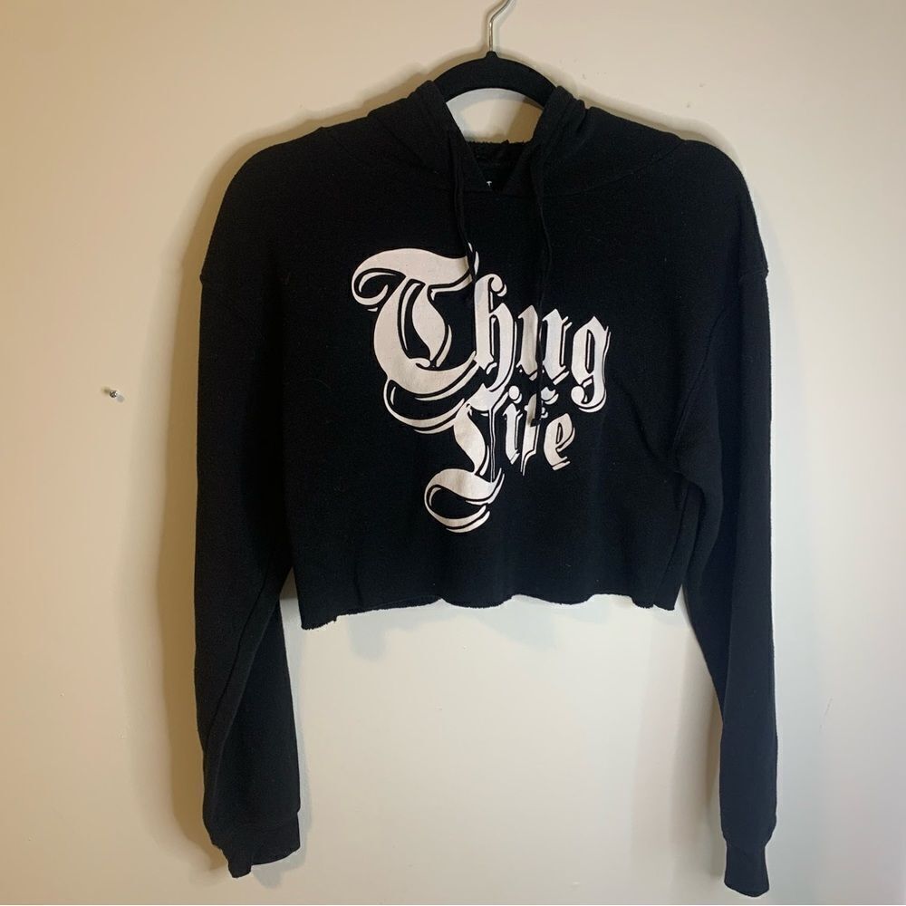 Thread & Needle Boathouse Thug Life Cropped Hoodie Black Size Small